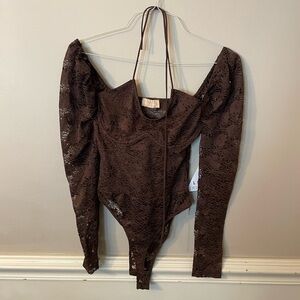 Women’s Brown Lace Underwire Long Sleeve Bodysuit size 8 Love Triangle